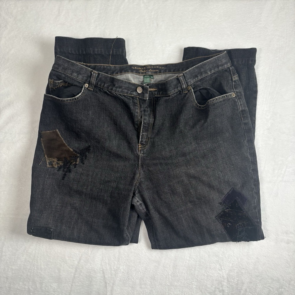 Lauren Jeans Co Patch Work Black Denim Pants Women's Size 16W Waist 36" x 29" - Picture 1 of 11